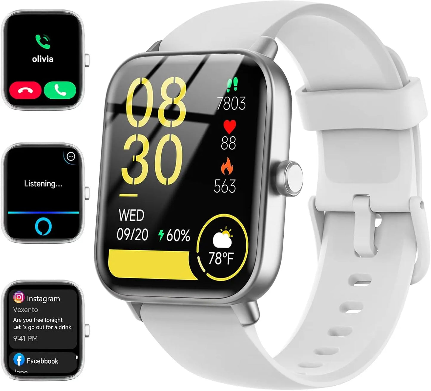 Smart Watch for Android/iPhone, Alexa Built-in, 1.8" Screen, IP68 Waterproof, Fitness Tracker with Calls, HR, Sleep, SpO2