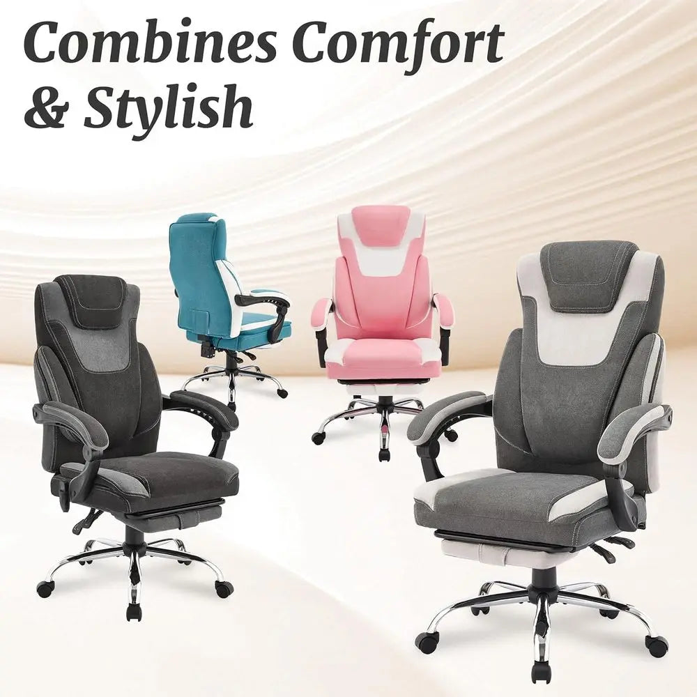 Massage Office Chair with Foot Rest,6-Point Vibration & Heat Reclining Computer Chair,Big and Tall Fabric Office Chair for Heavy