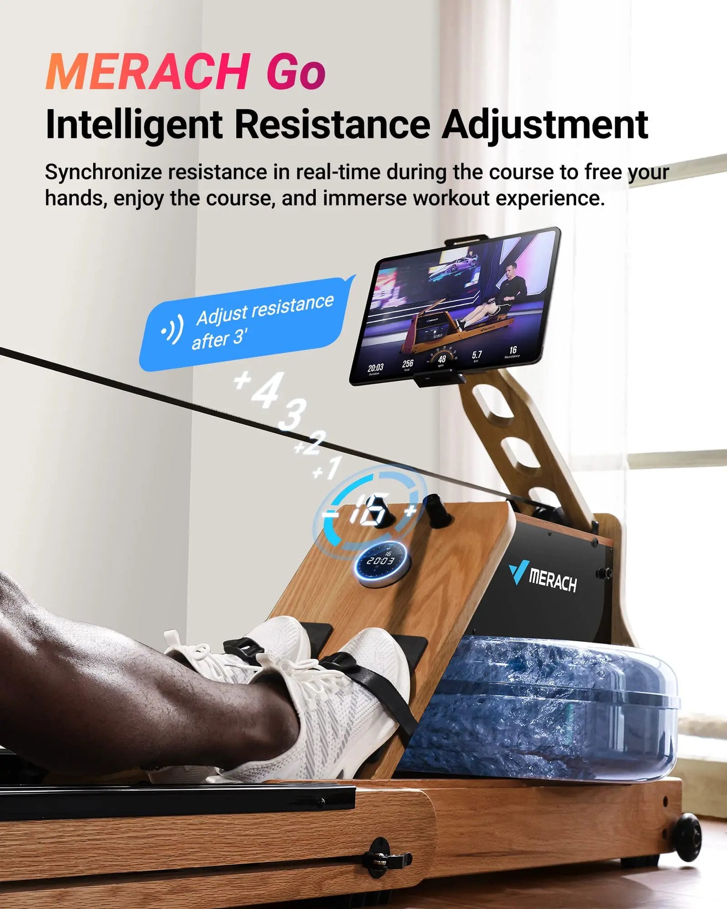 MERACH Rowing Machine Foldable Wooden Water Electromagnetic Rower Machine Exclusive App Lifetime Membership MERACH Go Technology