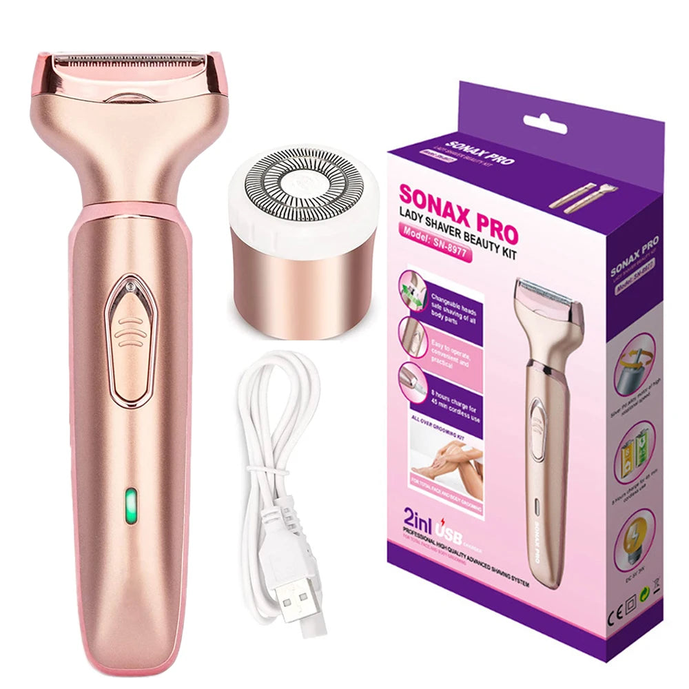 Professional 2 in 1 Women Epilator Electric Razor Hair Removal Painless Face Shaver Bikini Pubic Hair Trimmer Home Use Machine