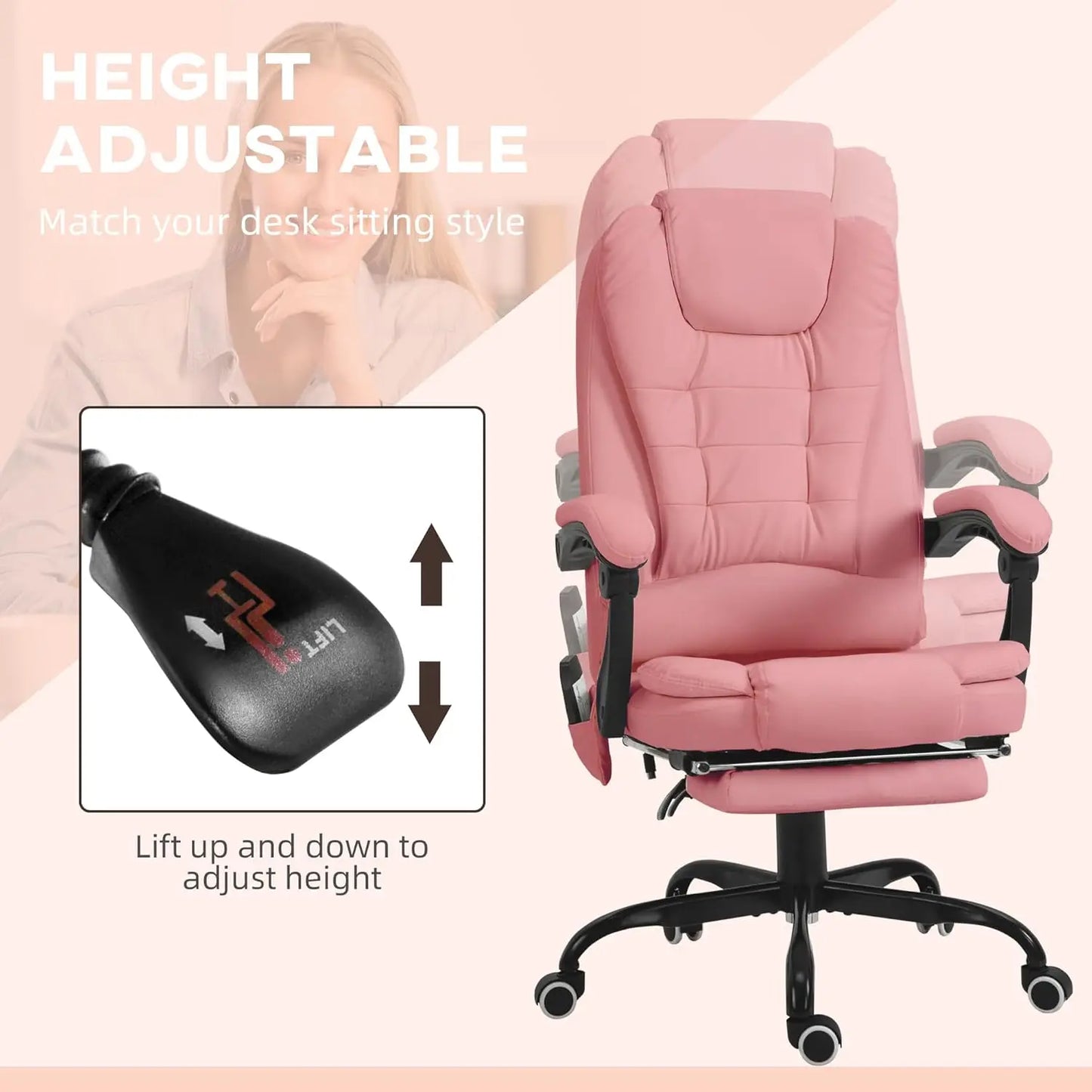 Ergonomic Office Chair with Footrest and Heated,Update Massage Gaming Chair with 7 Vibration Point, Suit for Heavy People