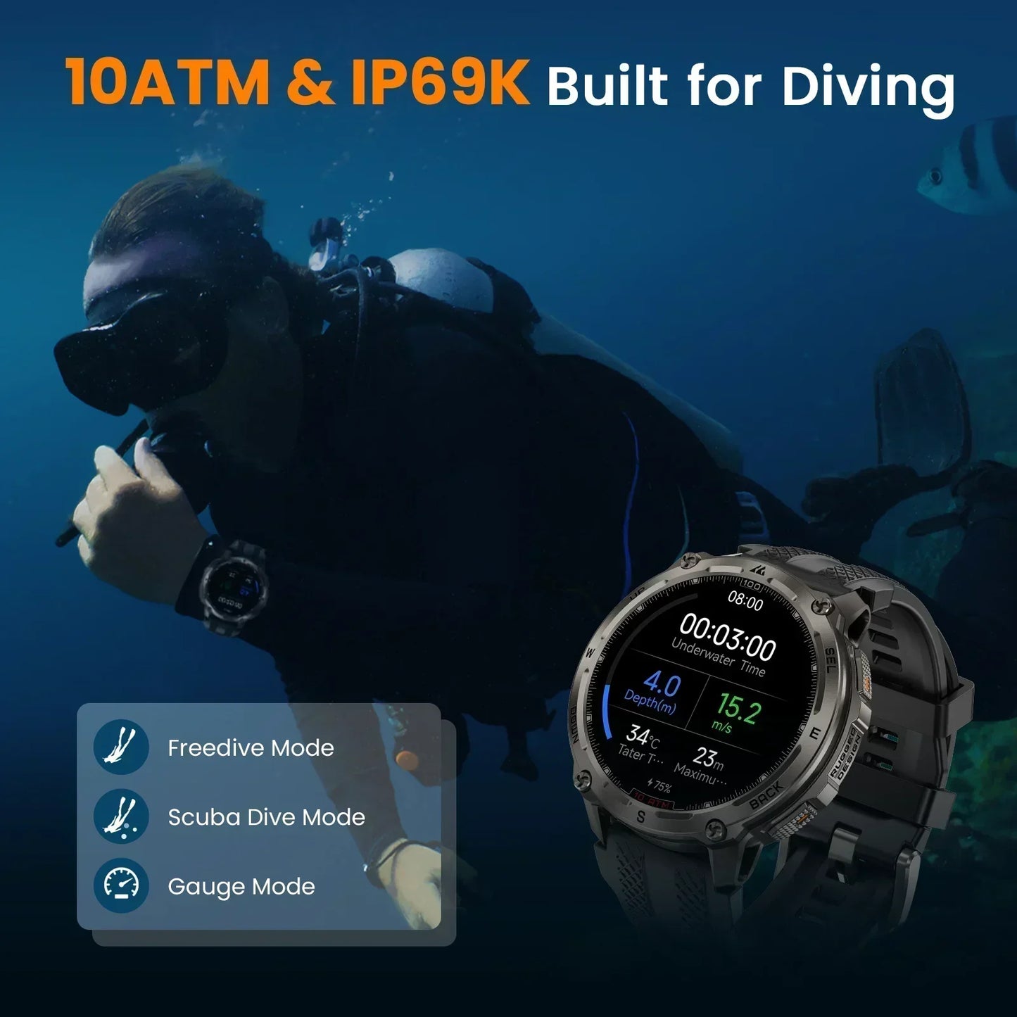 KOSPET Tank T4 Smart Watch for Men GPS Offline Maps 32G ROM 10ATM Waterproof Heart Rate Diving Skiing Hiking for Android IOS