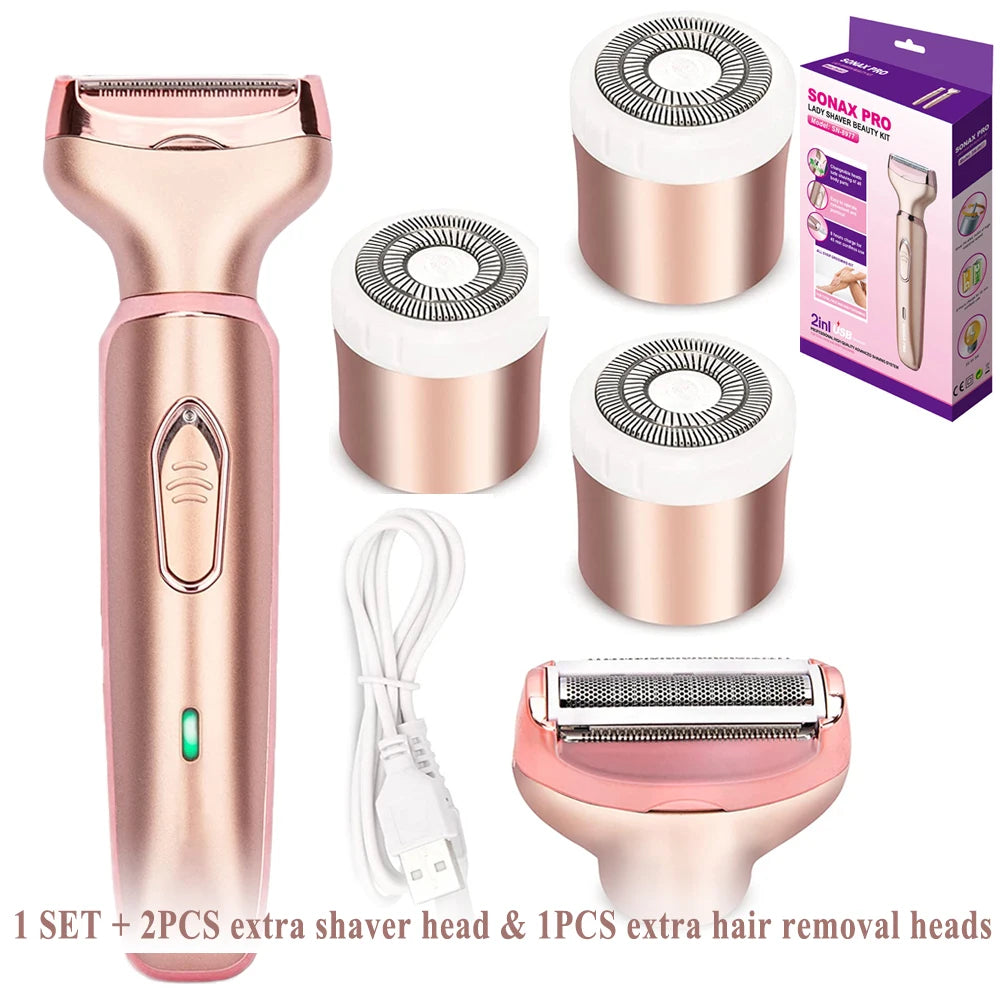 Professional 2 in 1 Women Epilator Electric Razor Hair Removal Painless Face Shaver Bikini Pubic Hair Trimmer Home Use Machine