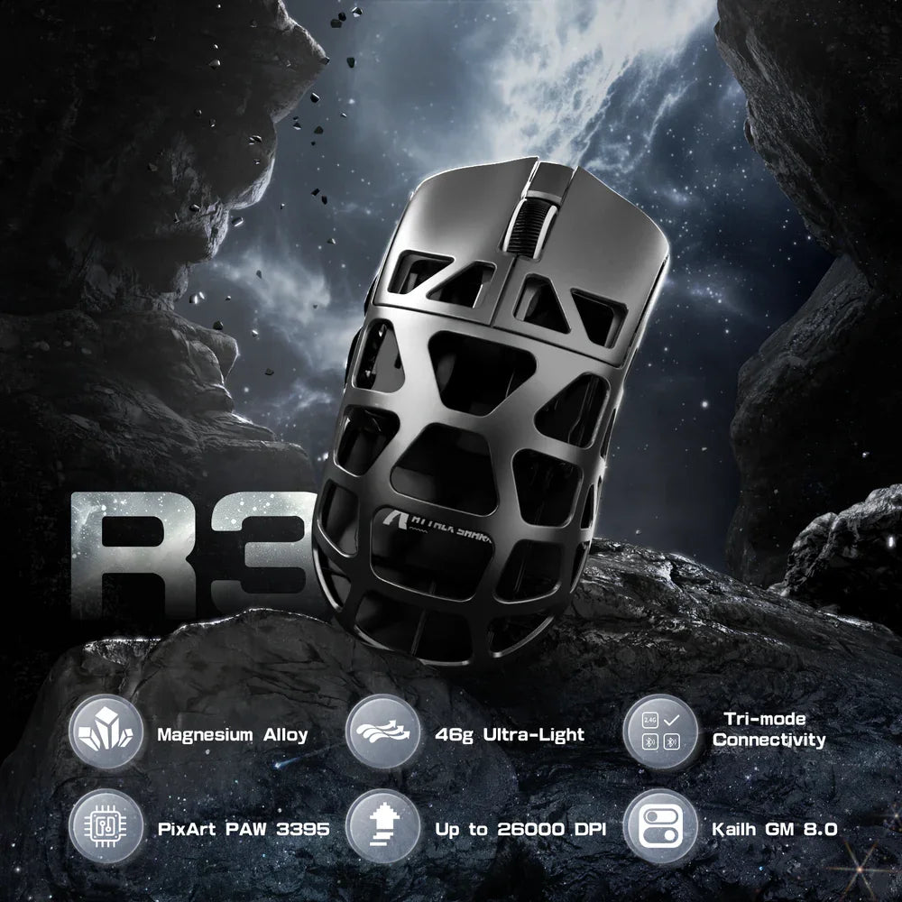 ATTACK SHARK R3 Magnesium Alloy Gaming Mouse 8K SUPERLIGHT 8000Hz 6 Adjustable DPI up to 26000 PAW3395 BT/2.4G Wireless/Wired
