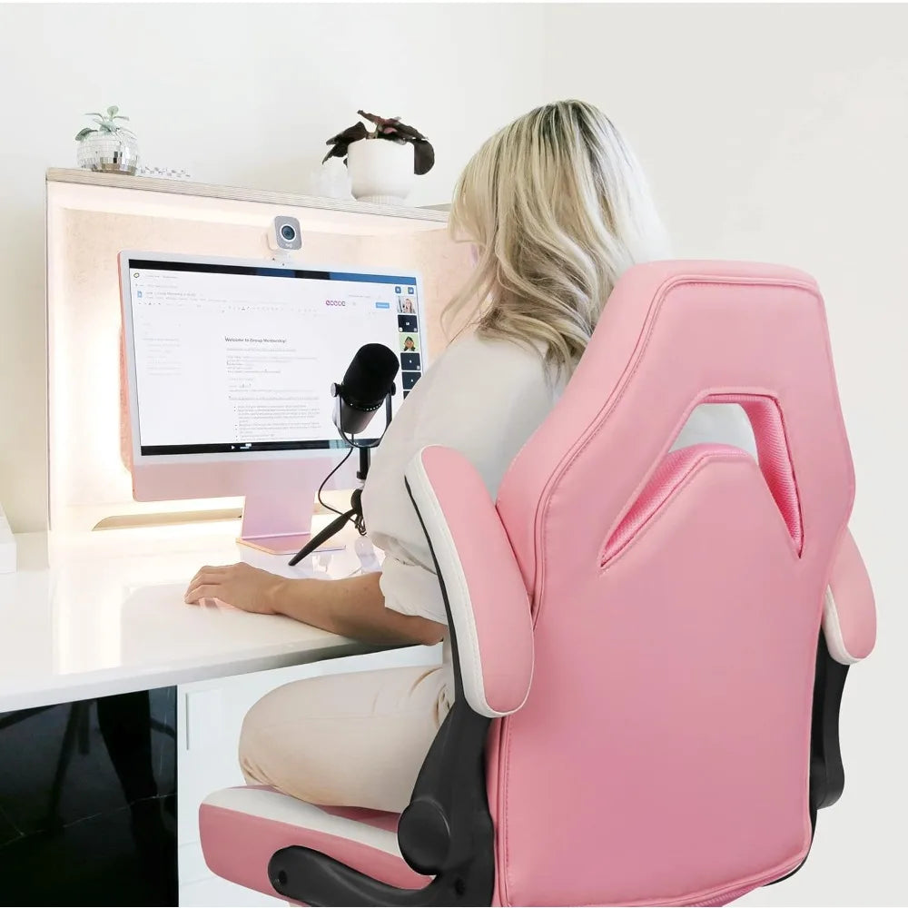 Video Gaming Chair Ergonomic Computer Desk Office Chair with Lumbar Support Adjustable Height Swivel Wheels Flip-Up Arms