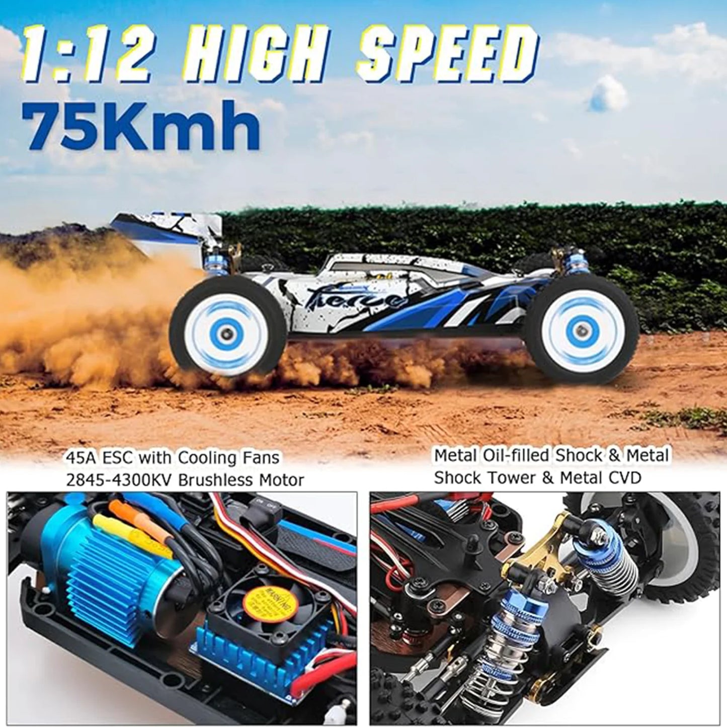 WLtoys 124017(V2) Fast RC Car, 1/12 Brushless RC Car with Independent ESC for Adults, 75km/h, Suitable for Outdoors and Gifts