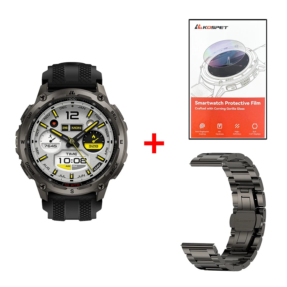 KOSPET Tank T4 Smart Watch for Men GPS Offline Maps 32G ROM 10ATM Waterproof Heart Rate Diving Skiing Hiking for Android IOS