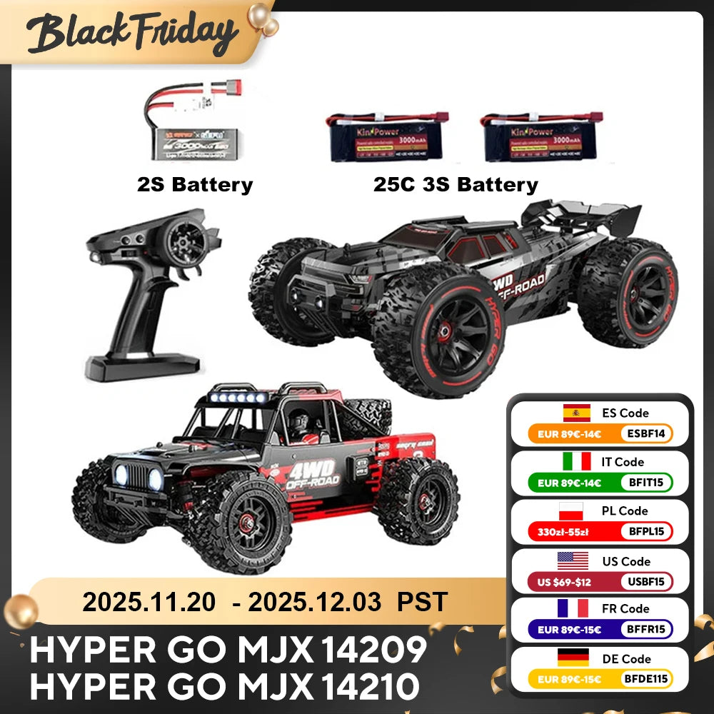 MJX 14209 14210 V3.0 1/14 RC Car 75km/h Brushless Hyper Go 2.4G Remote Control 4WD Off-road Racing RC Truck Electric Hobby Toy