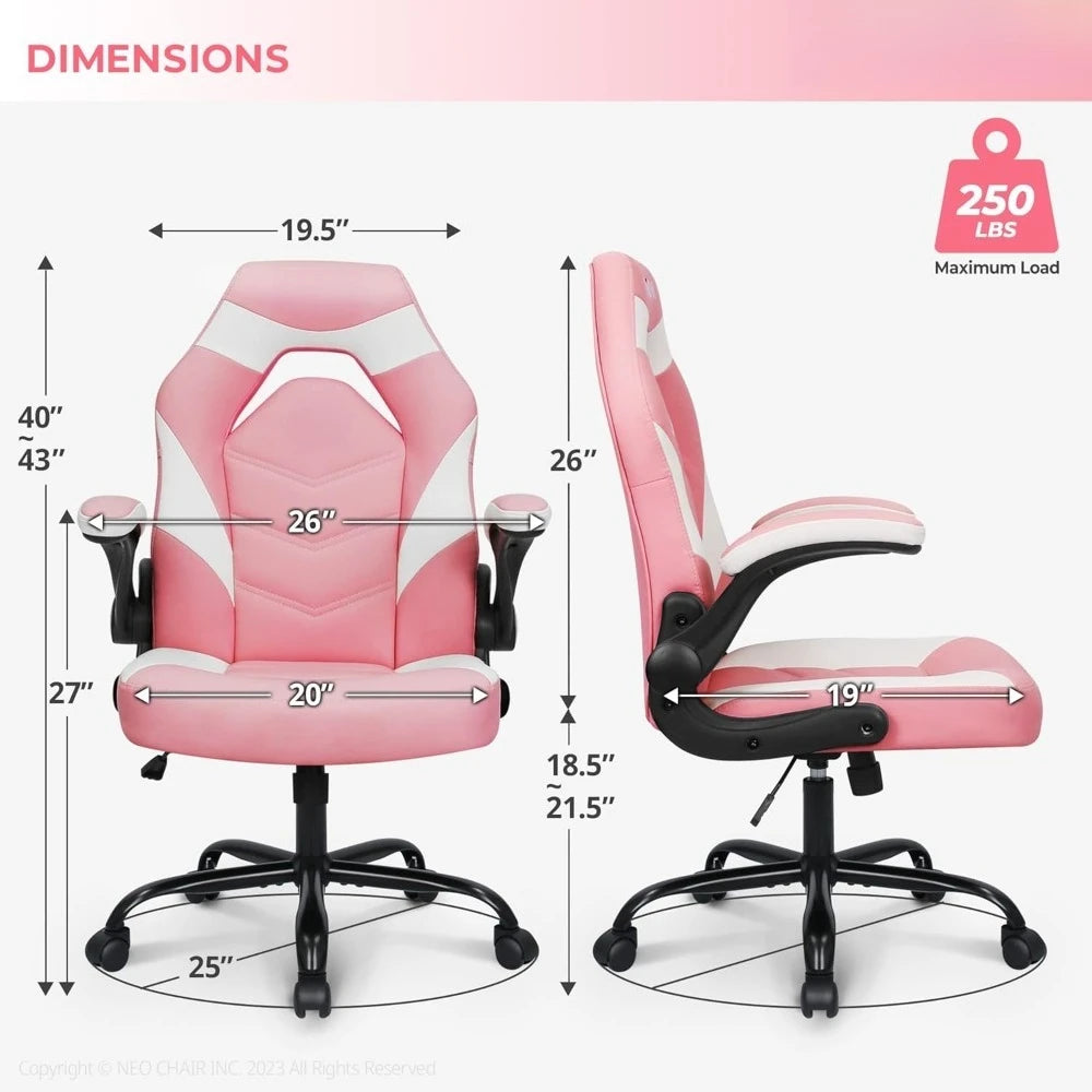 Video Gaming Chair Ergonomic Computer Desk Office Chair with Lumbar Support Adjustable Height Swivel Wheels Flip-Up Arms