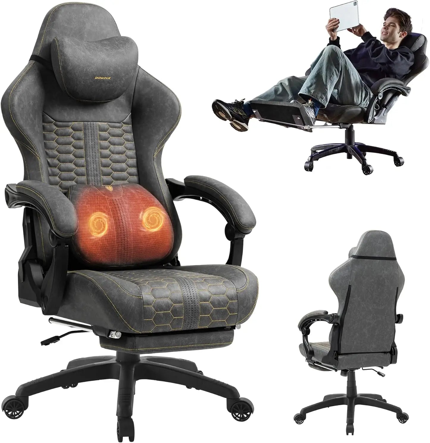 Gaming Chair for Adults with Dual-Point Massage, Ergonomic Racing Style Game Chair Footrest, High Back Computer Chair