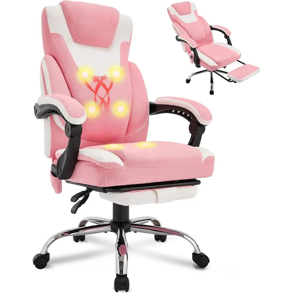 Massage Office Chair with Foot Rest,6-Point Vibration & Heat Reclining Computer Chair,Big and Tall Fabric Office Chair for Heavy
