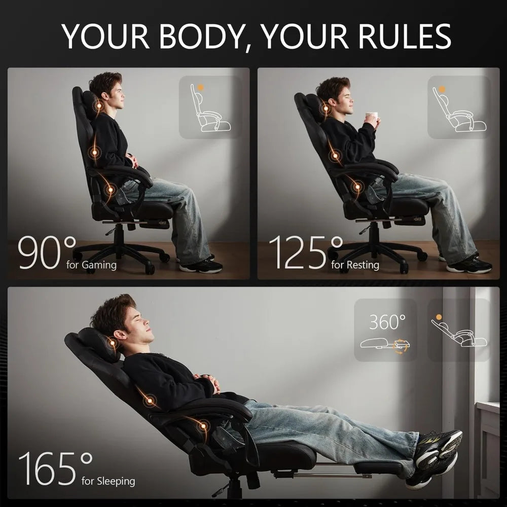 Gaming Chair for Adults with Dual-Point Massage, Ergonomic Racing Style Game Chair Footrest, High Back Computer Chair
