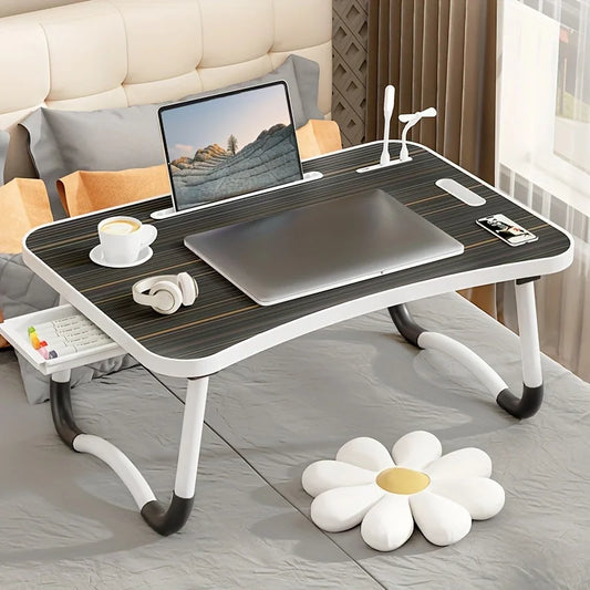 Portable Laptop Desk with USB Light, Small Fan, Cup Holder, Tablet Slot, and Lifting Handle - Foldable Laptop Table for Working,