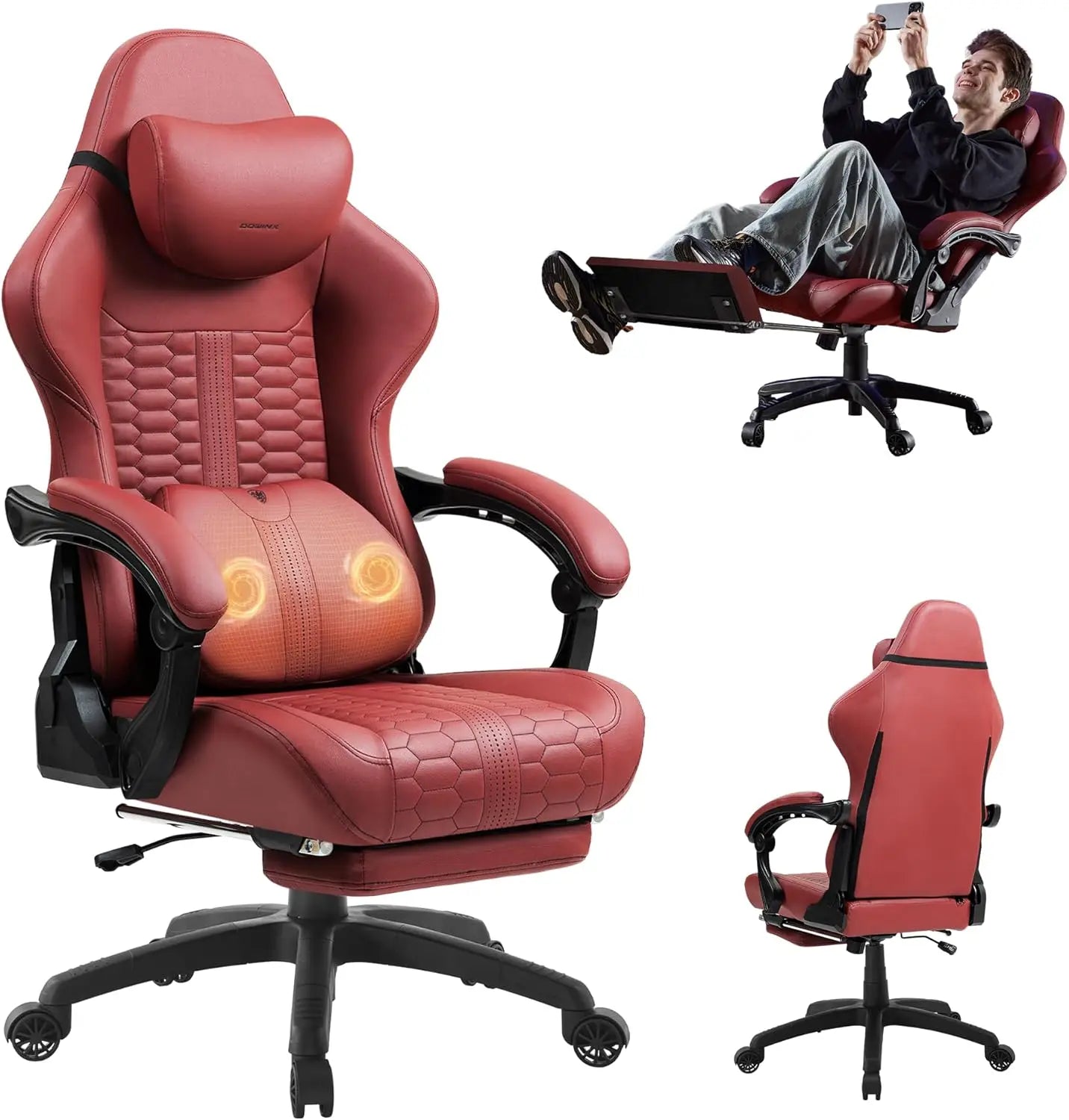 Gaming Chair for Adults with Dual-Point Massage, Ergonomic Racing Style Game Chair Footrest, High Back Computer Chair