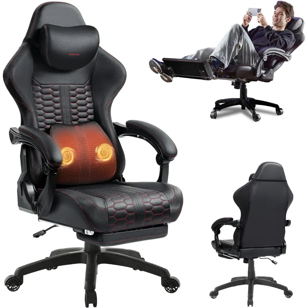 Gaming Chair for Adults with Dual-Point Massage, Ergonomic Racing Style Game Chair Footrest, High Back Computer Chair