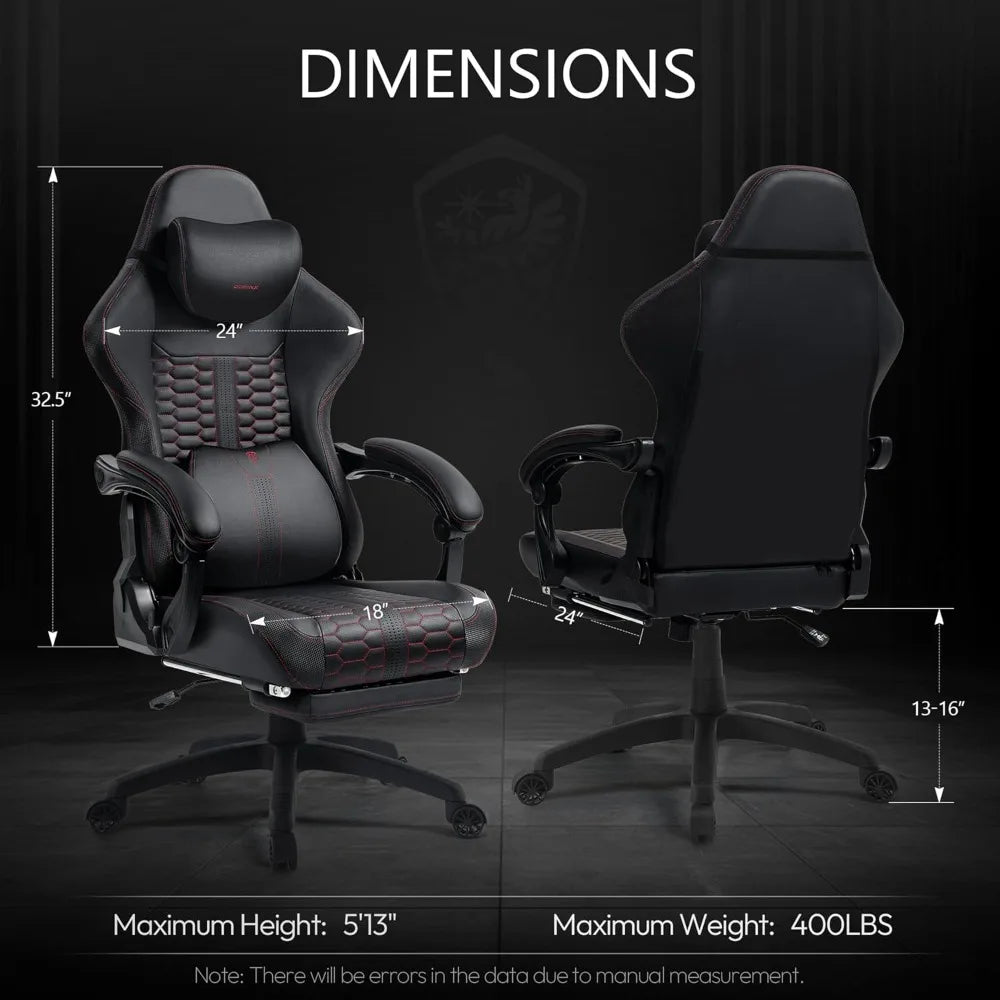 Gaming Chair for Adults with Dual-Point Massage, Ergonomic Racing Style Game Chair Footrest, High Back Computer Chair