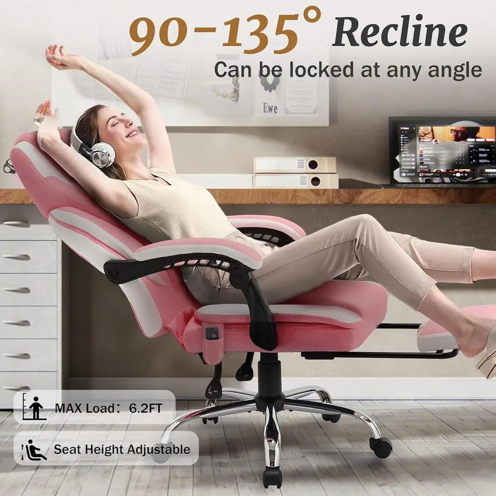 Massage Office Chair with Foot Rest,6-Point Vibration & Heat Reclining Computer Chair,Big and Tall Fabric Office Chair for Heavy