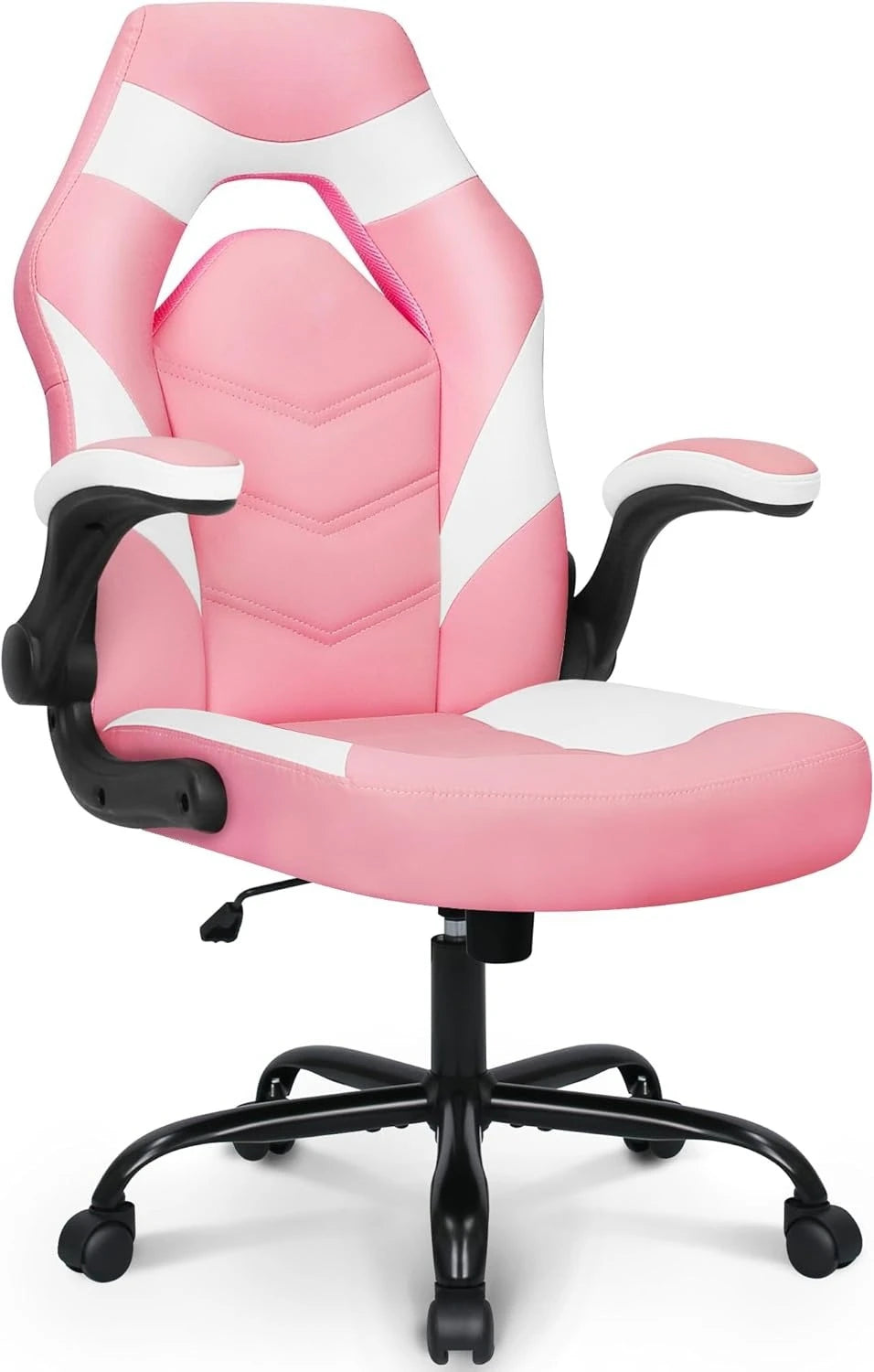 Video Gaming Chair Ergonomic Computer Desk Office Chair with Lumbar Support Adjustable Height Swivel Wheels Flip-Up Arms