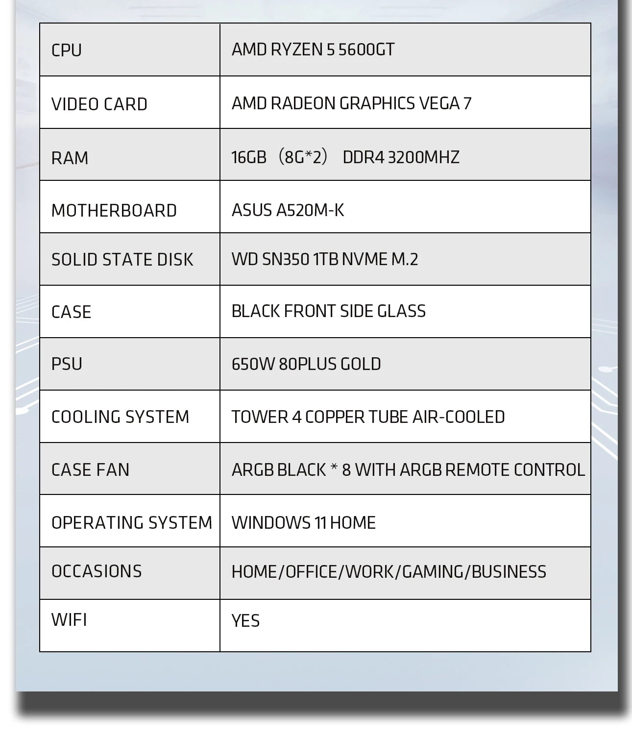 YEAH MAGIC Gaming Desktop AMD Ryzen 5 5600GT 3.9GHz 16GB(8G*2) DDR4 3200 1T NVME SSD ARGB 7 Fans Win 11 Home Gamer Desktop Compu