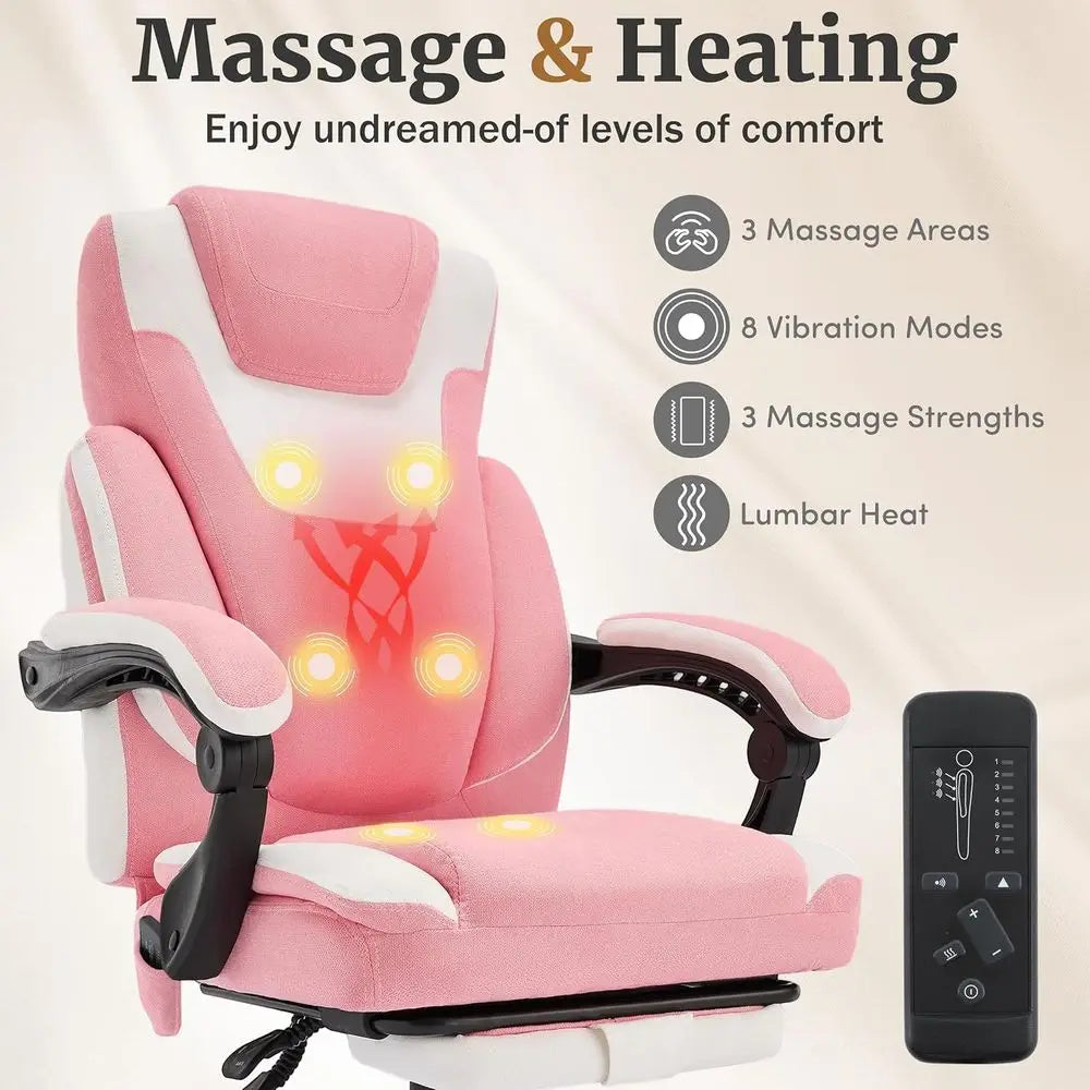 Massage Office Chair with Foot Rest,6-Point Vibration & Heat Reclining Computer Chair,Big and Tall Fabric Office Chair for Heavy